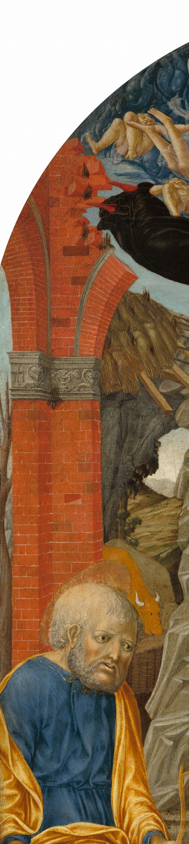 The crumbling wall represents the Old Testament giving way.