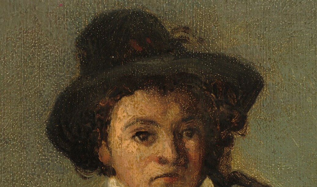 The hat casts a shadow, adding depth and framing the boy's face, contributing to the overall mood.