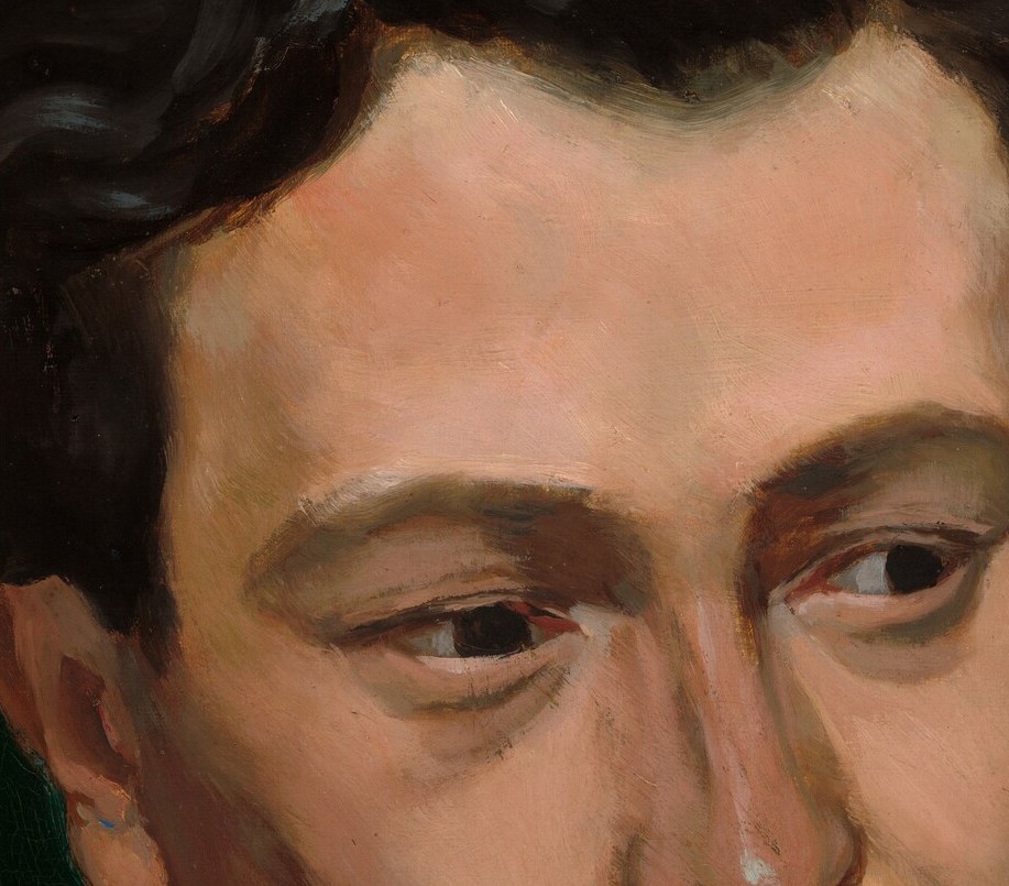 The well-groomed facial hair is a characteristic of Bohemian literary circles of the 1860s; it marks Blau as an intellectual, not an aristocrat.