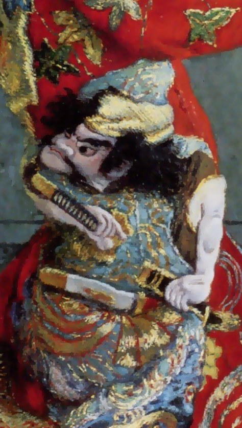 And there, a samurai figure on the kimono, with a sword.