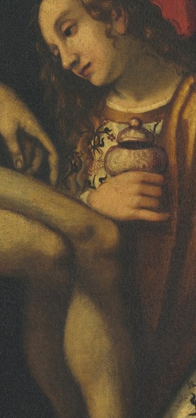 Look closely at the young man kneeling near Christ's feet.