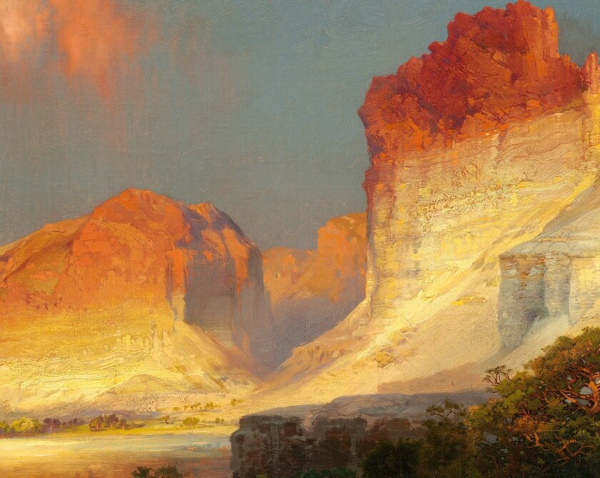 A sandstone butte, hit by noon light. The paint itself glows.