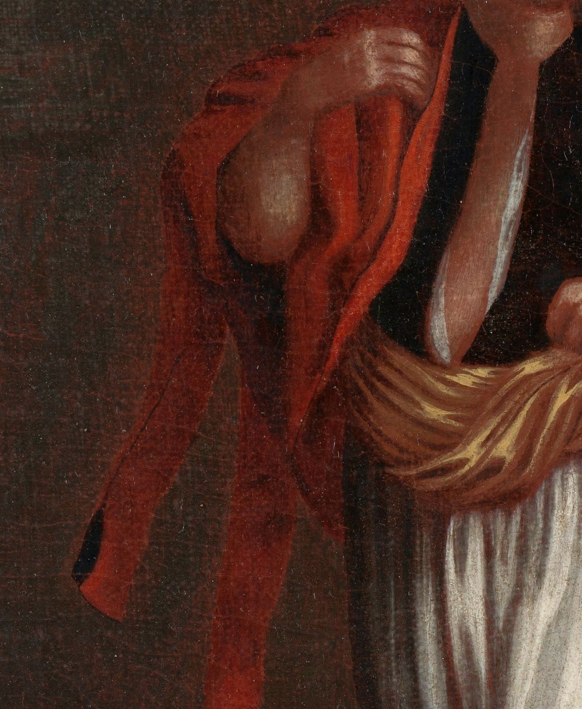 Red cloth over the shoulder. The first marker.