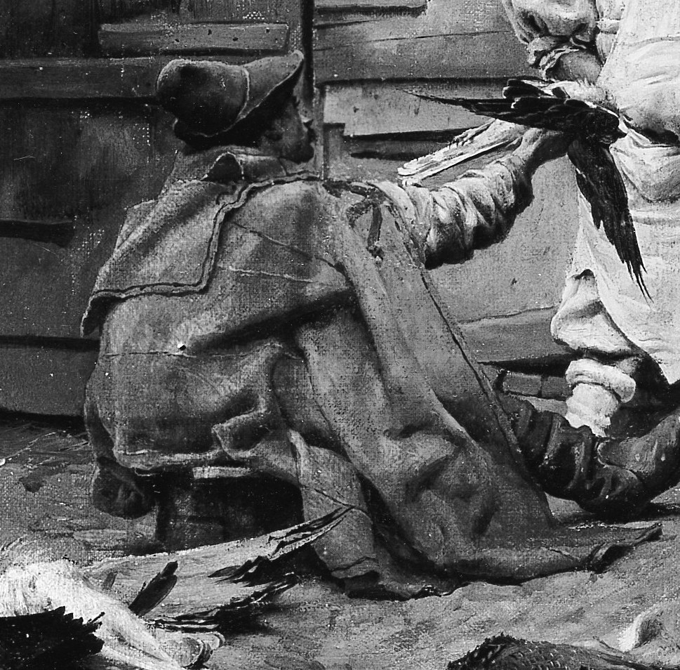 A kneeling man presents the day's catch.