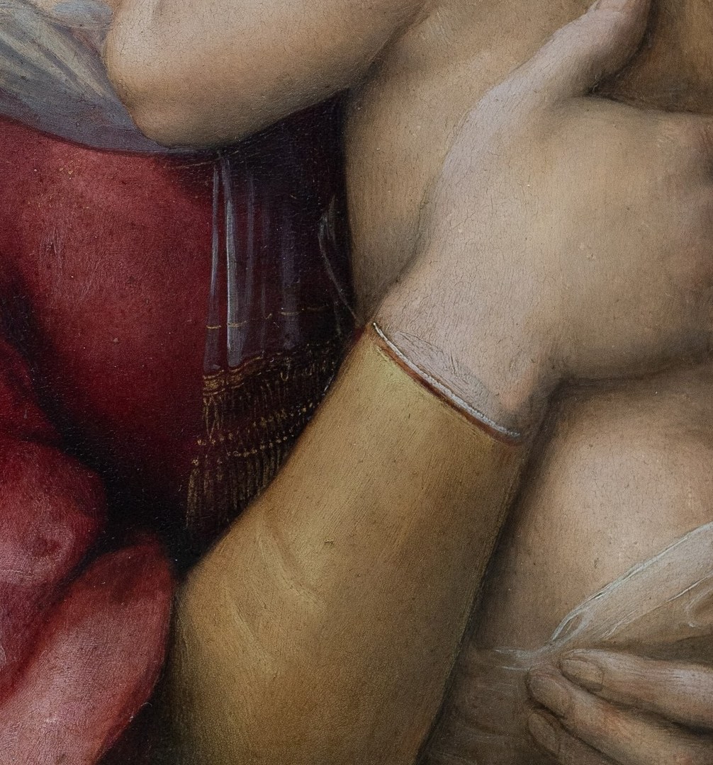 A tender embrace, rendered in oil.