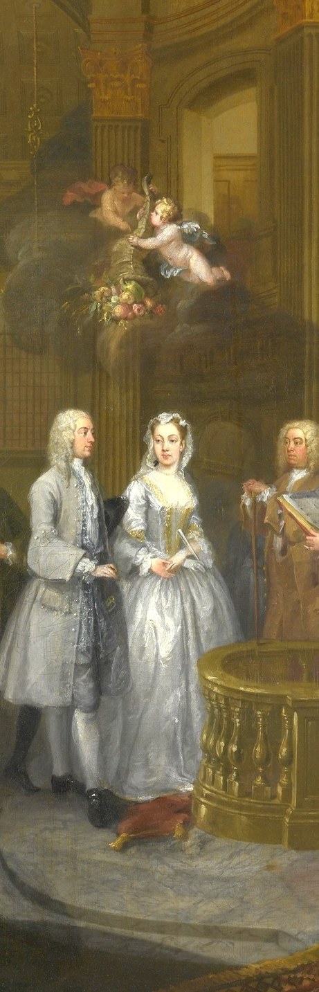 The compositional anchor , her pale dress catches the most light and her pose (slightly turned toward the groom) embodies the pivot of the ceremony.
