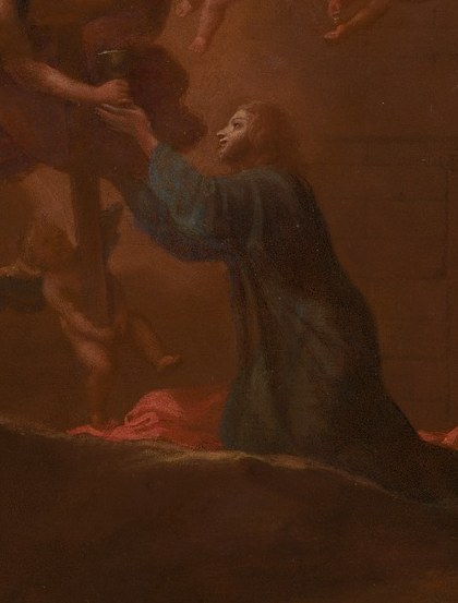 Christ, kneeling in prayer, faces an agonizing choice.