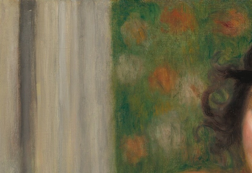 Warm, downward gaze anchors the emotional center of the painting , her tender attention defines the relationship without a word.