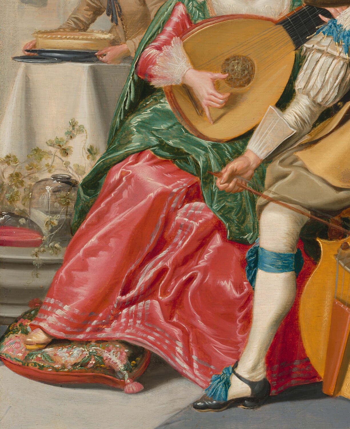 Look at the woman's red dress, how the light hits it.