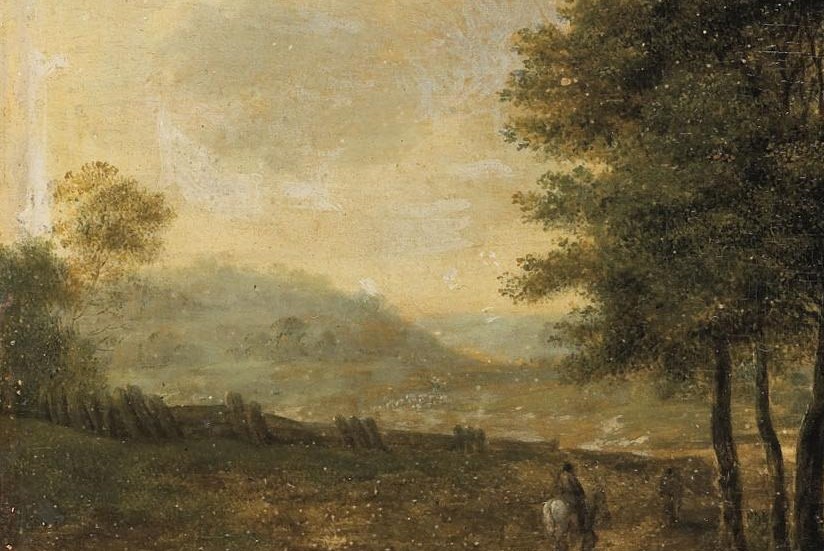 The soft rendering of the landscape creates depth and a sense of atmospheric perspective, drawing the eye into the scene.