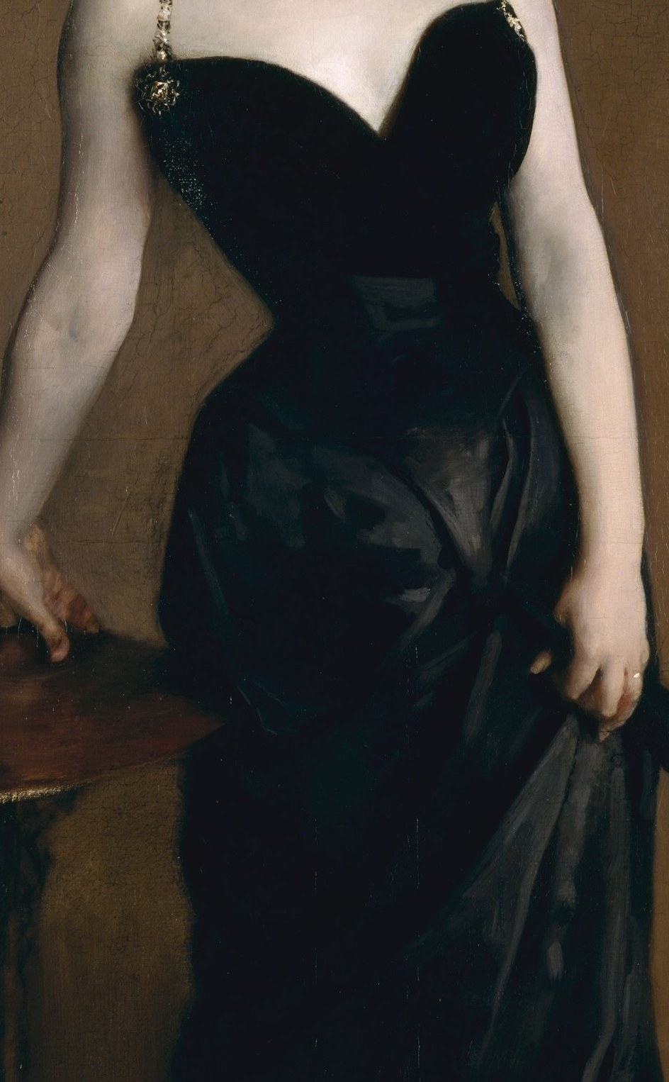 Sargent's technical showpiece: he renders the sheen of black satin with almost no color, relying on value shifts and a few strategic warm highlights , the visible proof of his virtuosity