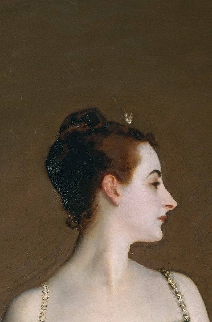 The imperious, averted gaze , she refuses to meet the viewer , was as scandalous as the dress; her detachment reads as arrogance or self-possession depending on the era