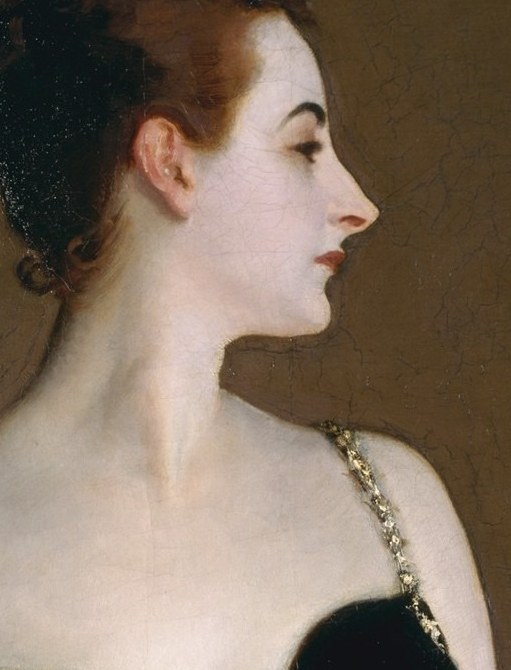 The blade-like jawline gives her a sculptural, almost coin-portrait quality , Sargent found in her bone structure what he called 'the most beautiful woman in France'