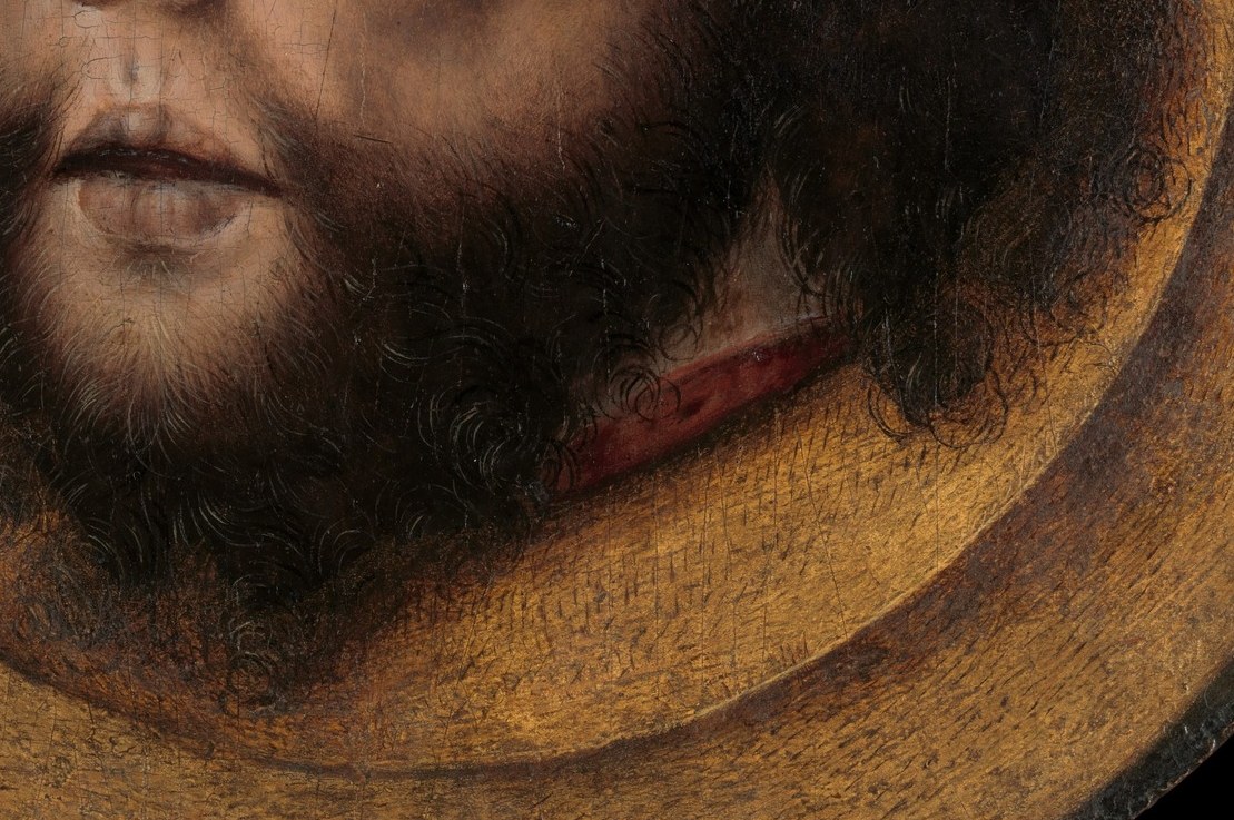The detailed rendering of the beard, with individual strands visible, adds to the realism and pathos of the depiction.