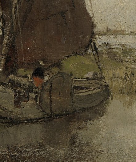 The weathered texture and subtle reflections hint at the ship's age and its interaction with the water.