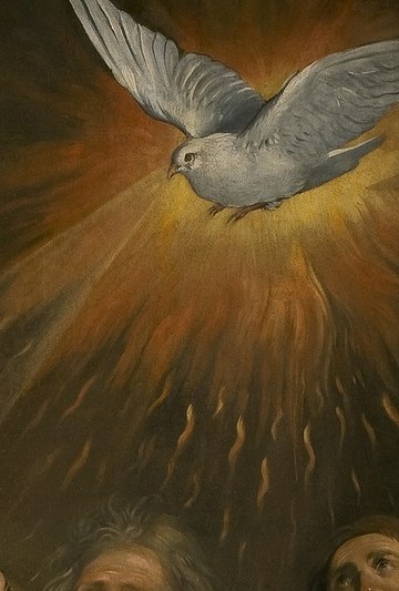 A dove, the Holy Spirit, radiates light from above.