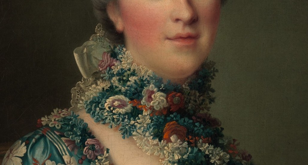 Drouais's ability to render point de France lace against heavy silk was a prized technical skill; this passage shows how he differentiates translucent fabric from opaque by varying paint thickness alone.