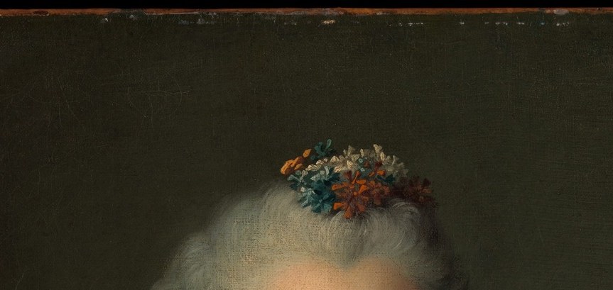 Heavily powdered hair pins the portrait precisely to 1762 Versailles court fashion , a visual timestamp of Ancien Régime aesthetics just two decades before its collapse.