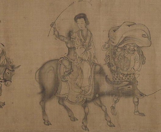 The largest single form in the composition; its calm contrasts with the bustling left group, and its presence anchors the bride's transport , a social status marker in a demon wedding.