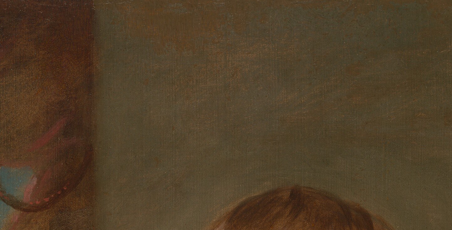 Romantic-era informality contrasts with the formal dark coat , the untidy curl at the temple hints at the subject's reputation as an unconventional personality.
