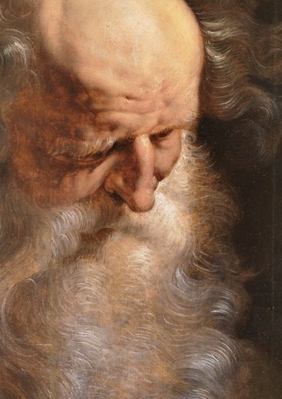 He renders the saint's face with deep contemplation.