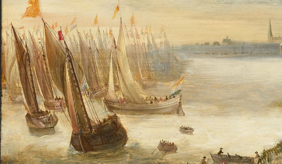His warships crowded the water like a floating city.