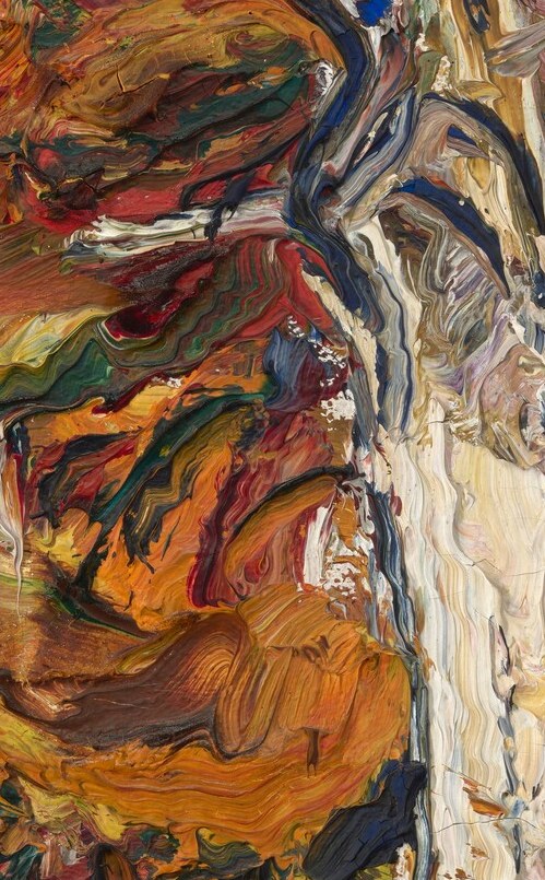 The artist used thick, expressive brushstrokes for the bark.