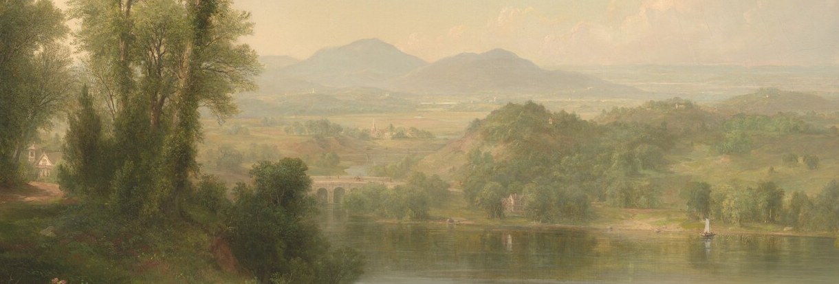 Still water doubles the landscape above it , a Hudson River School hallmark. The reflection reveals cloud position and light direction the sky alone cannot show, creating a second painting within the painting.