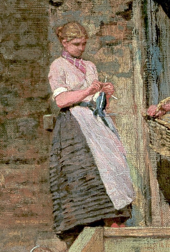 It shows women in a fishing village, performing everyday tasks.