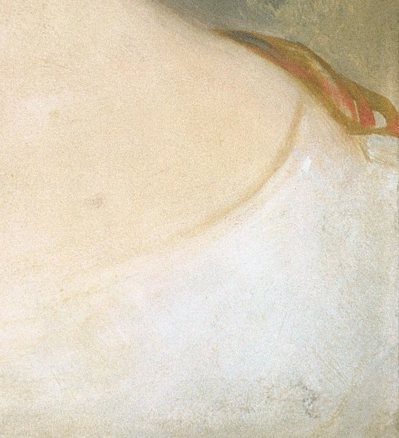 Then, the luminous texture of her white dress.