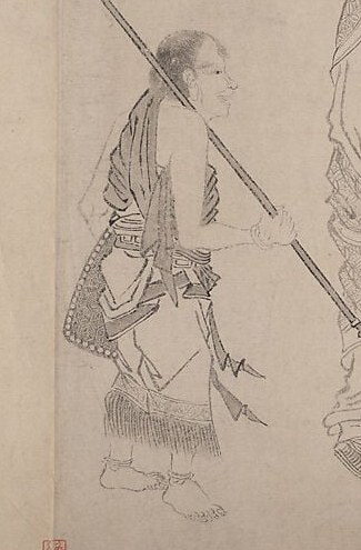 Notice the staff bearer. His staff is a symbol of spiritual authority.