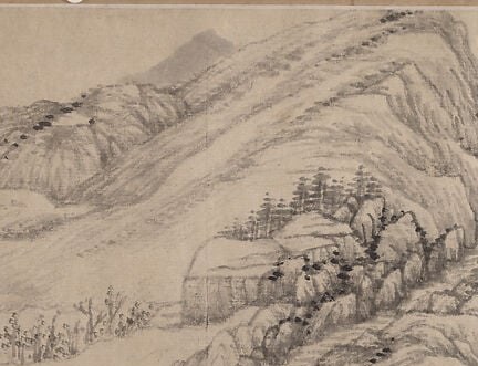 Towering pines and mist-shrouded mountains.