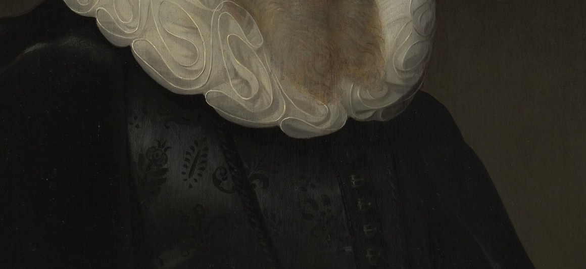 Virtuoso paint-handling: luminous lace-like folds blaze against the near-black coat; the ruff also dates the portrait squarely to the 1630s-40s, when the style was already becoming old-fashioned.