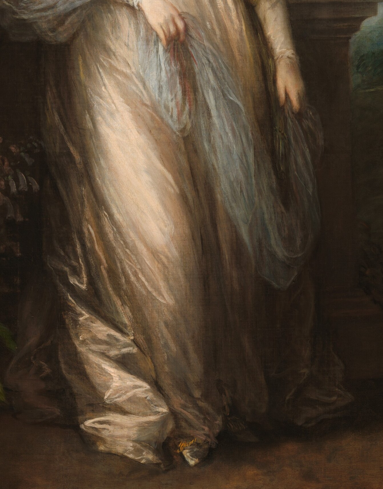 He built her silk gown in rapid, feathery strokes.