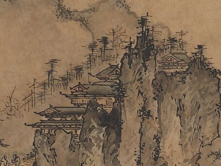 The precarious placement of human habitation on vertiginous rock illustrates the Zen ideal of dwelling in harmony with , and in submission to , raw nature