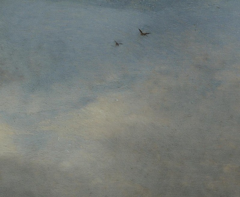 The contrast between storm and light break creates the dramatic chiaroscuro effect that animates the whole landscape , a classic Wouwerman tonal device.