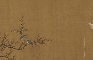 Now watch the egret's white feathers against the bare silk.