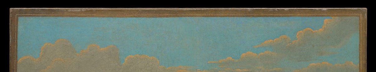 Occupies nearly a quarter of the canvas; its luminous calm reinforces the painting's rhetorical purpose , presenting the almshouse as a benevolent, orderly refuge rather than a place of hardship.
