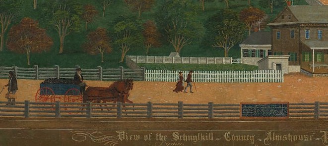 More than a pastoral prop , the fence literally demarcates the boundary of the county property, encoding the institutional logic of containment that defined almshouse life.