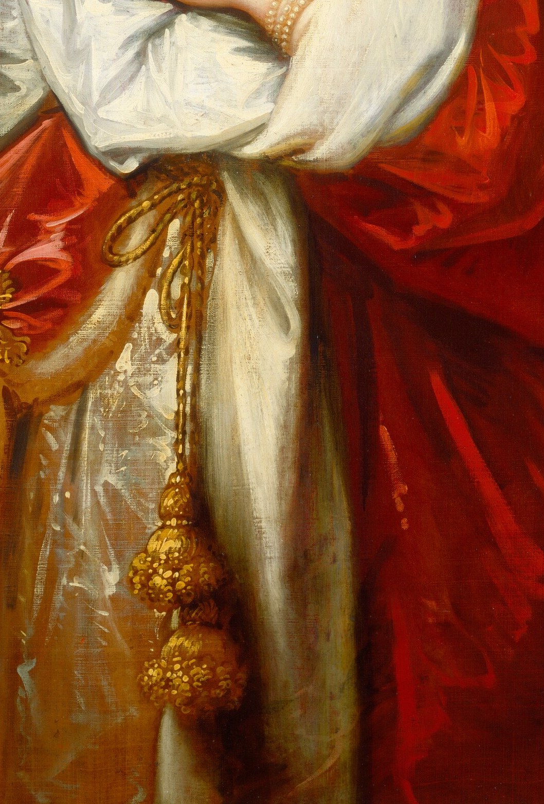 Now see the shimmering, smooth surface of her white satin dress.