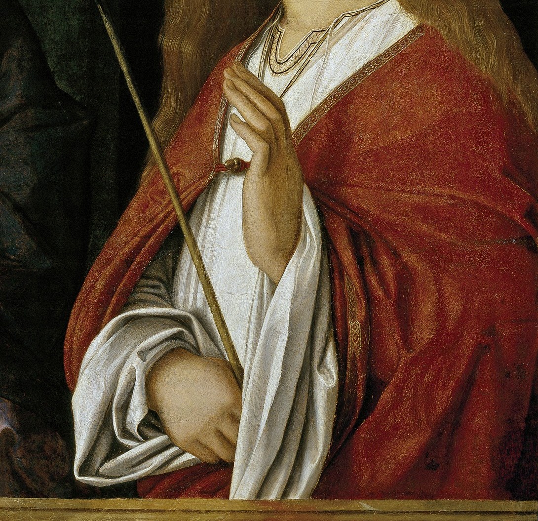 Saint Ursula wears vibrant red.
