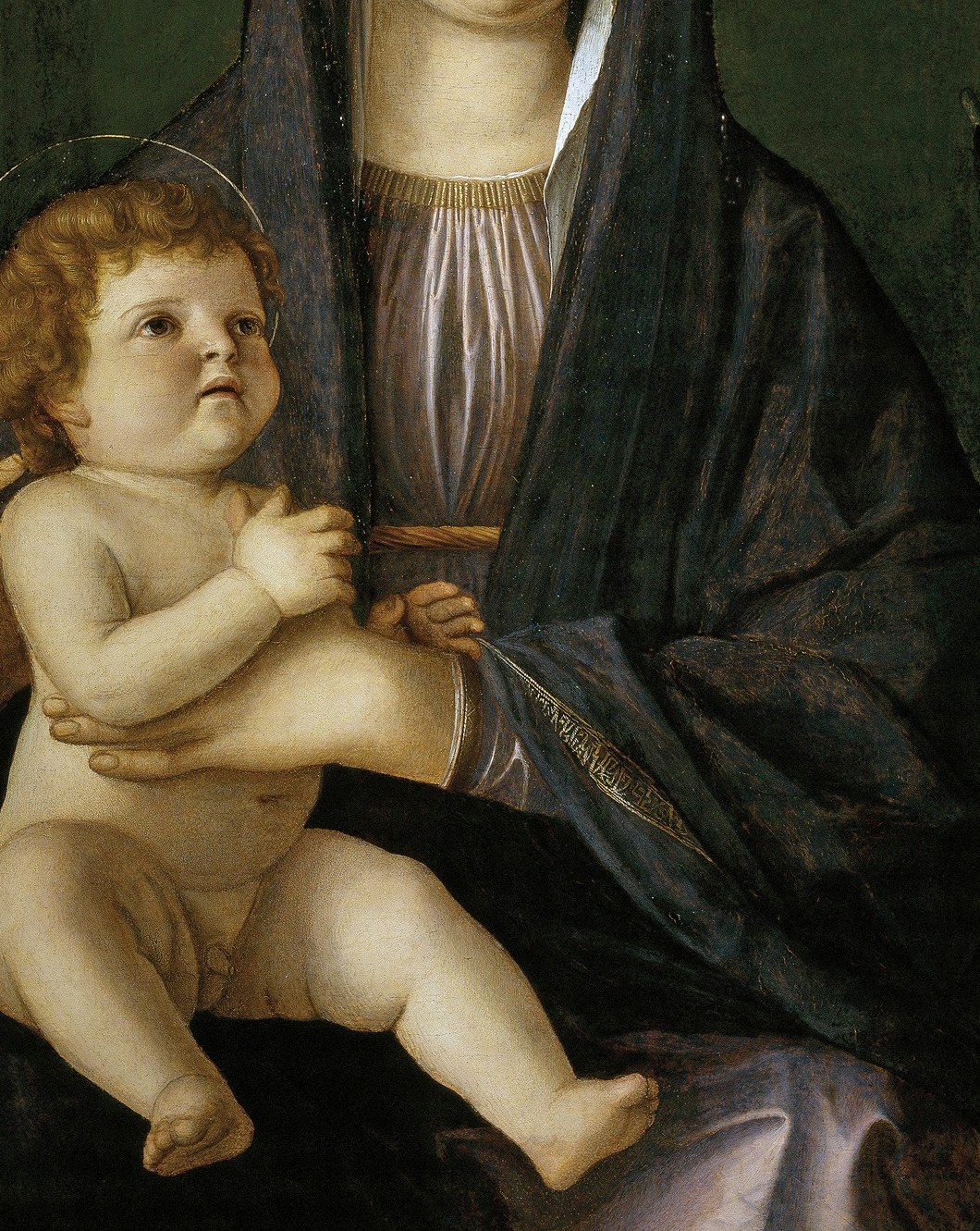 Mary and her child meet two saints.