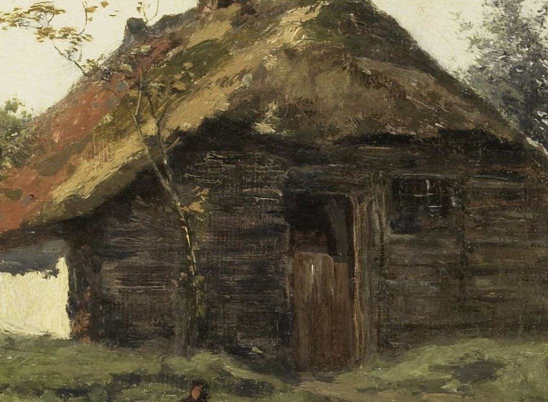 The rough-hewn logs and dark color create a sense of solidity and rustic simplicity.