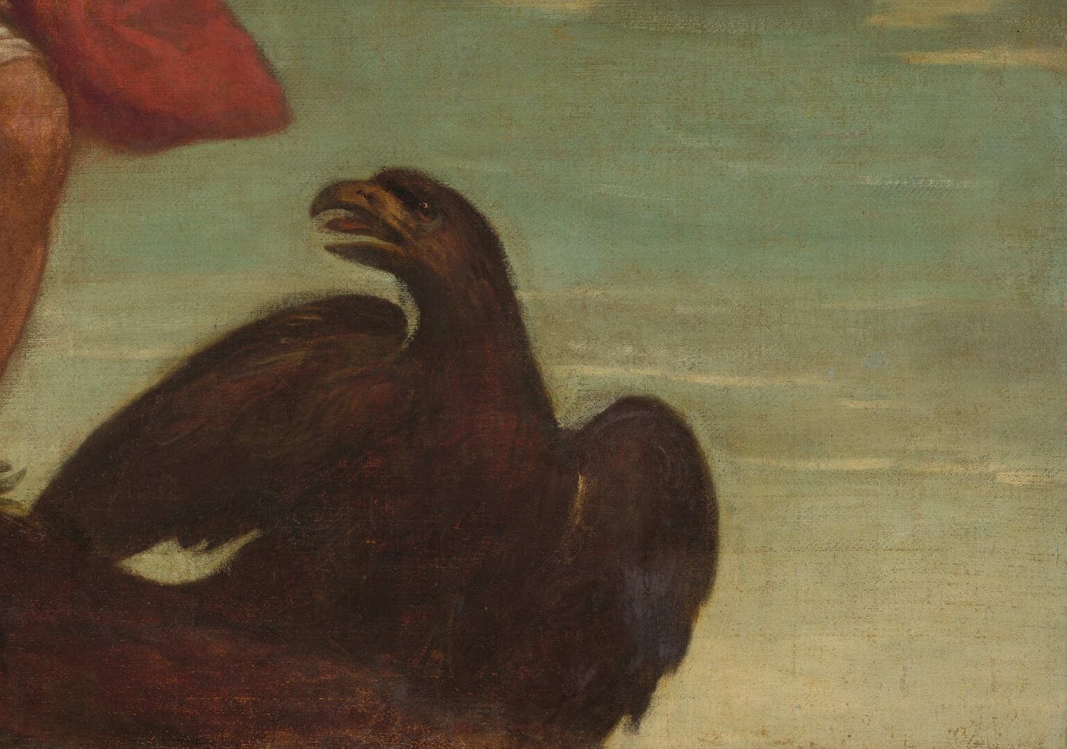 The eagle is Saint John the Evangelist's traditional emblem and gospel symbol; its presence here in shadow is easy to miss but iconographically essential.