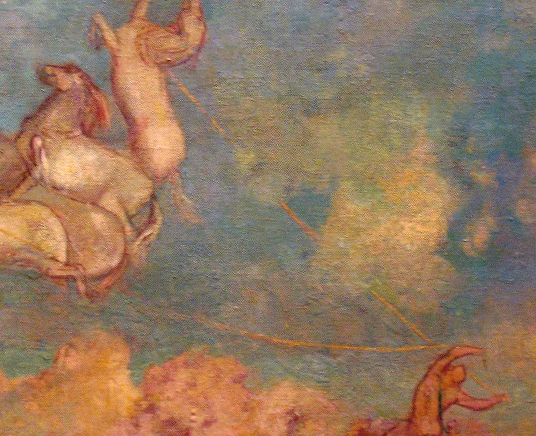 The painting's emotional core , a warm radiant passage that reads as solar energy itself, Apollo's light expressed as pure color rather than symbol or allegory
