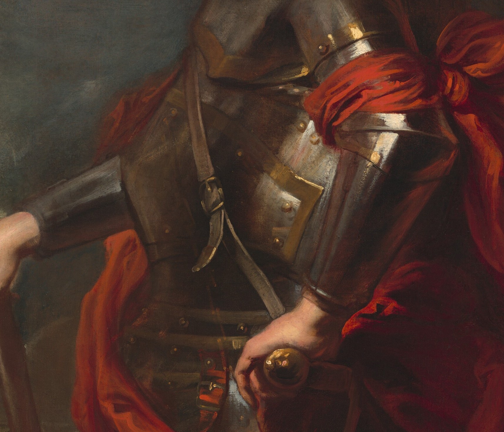 Painted around 1625, he shows his rank in polished armor.