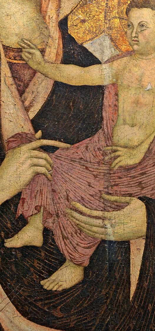 It shows the Madonna and Child, surrounded by angels.