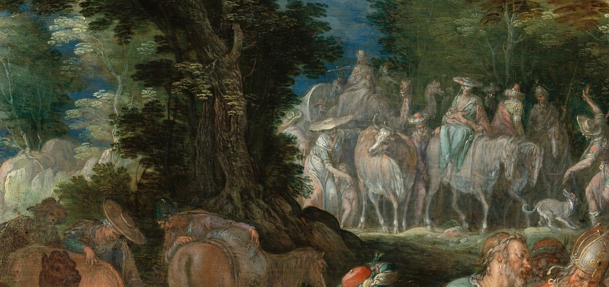 The composition is dense, full of individual stories of thirst and relief.