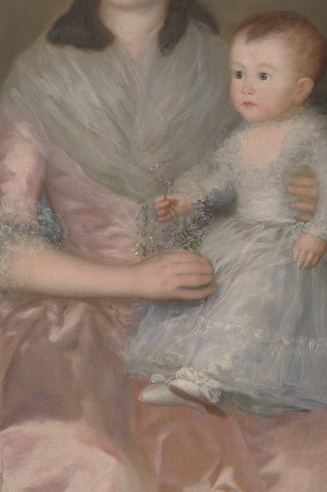 Sheer fabric over an infant was a conventional emblem of purity; Goya renders it with near-ghostly thinness, the child almost glowing against the pink mass