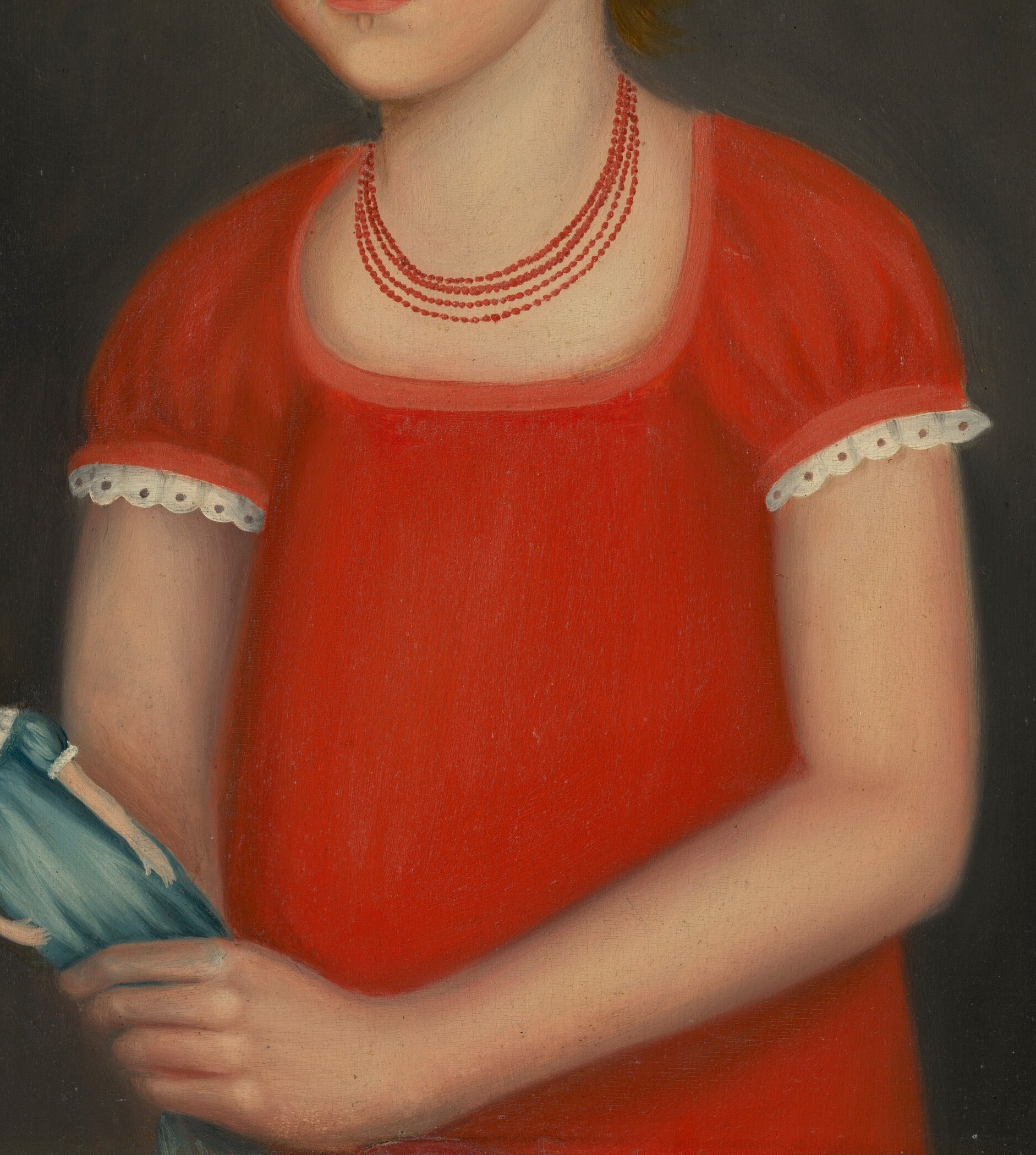 Red was an expensive dye, a luxurious color for her dress.